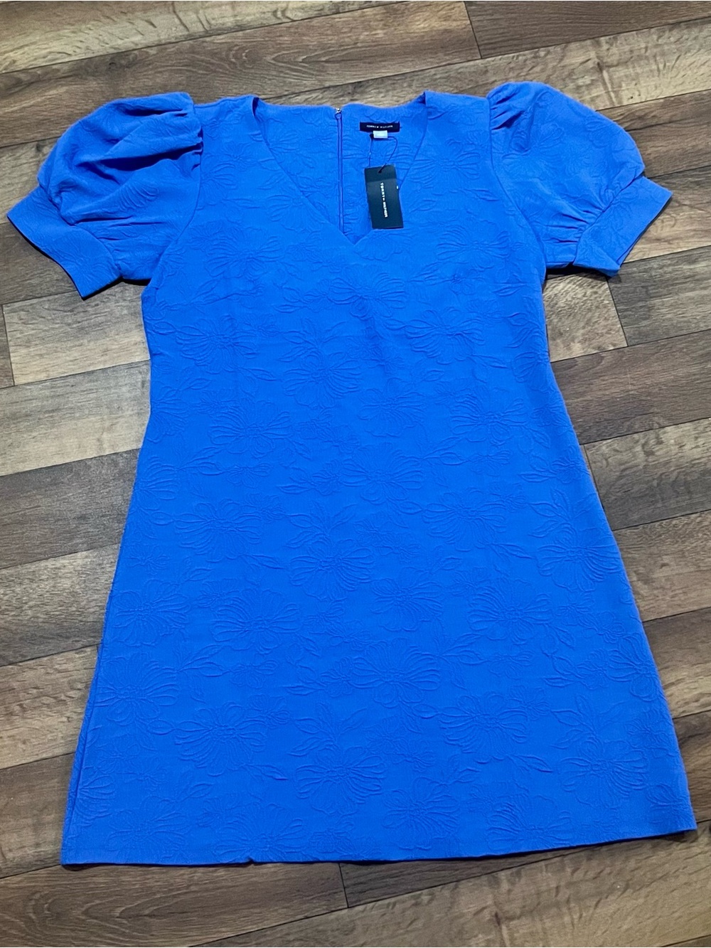 Tommy Hilfiger Cobalt Blue Puff-Sleeve V-Neck Mini Dress